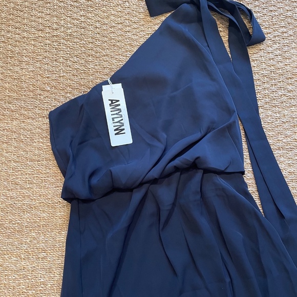 NWT AMYLYNN One Shoulder Satin Dress in Navy Blue, Size Small - Picture 15 of 16